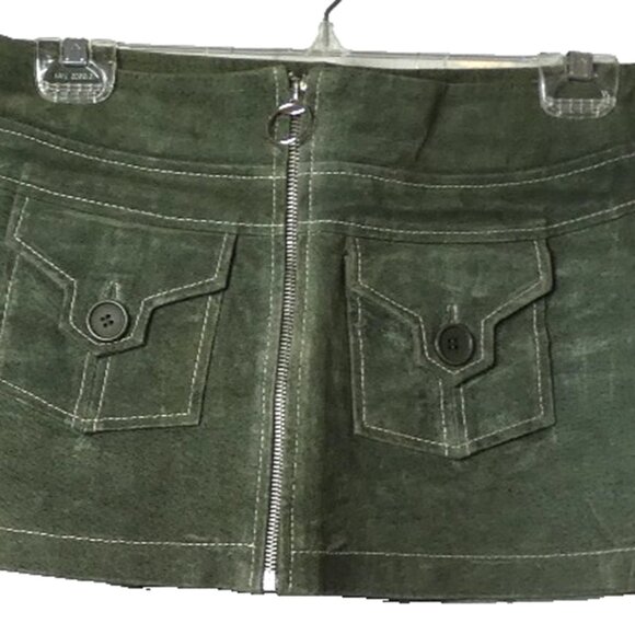 Vintage 90s Y2K Wet Seal Size 5 Olive Green Mini Skirt Suede RARE Punk Full Zip - Picture 6 of 6